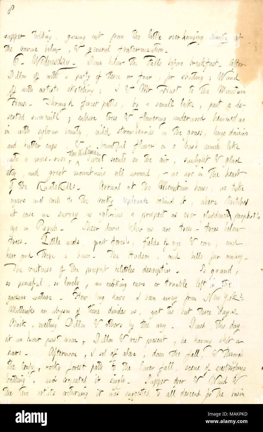 Beschreibt einen Spaziergang mit Herrn Hart auf den Berg Haus in den Catskill Mountains. Titel: Thomas Butler Gunn Tagebücher: Band 6, Seite 16, Juli 6, 1853. Vom 5. Juli 1853. Gunn, Thomas Butler, 1826-1903 Stockfoto