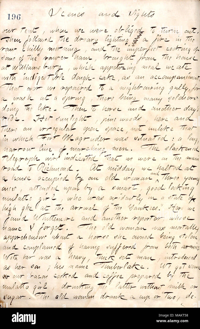 Bezüglich Veranstaltungen während der März der Armee des Potomac von Williamsburg. Titel: Thomas Butler Gunn Tagebücher: Band 19, Seite 226, 10. Mai 1862. 10. Mai 1862. Gunn, Thomas Butler, 1826-1903 Stockfoto