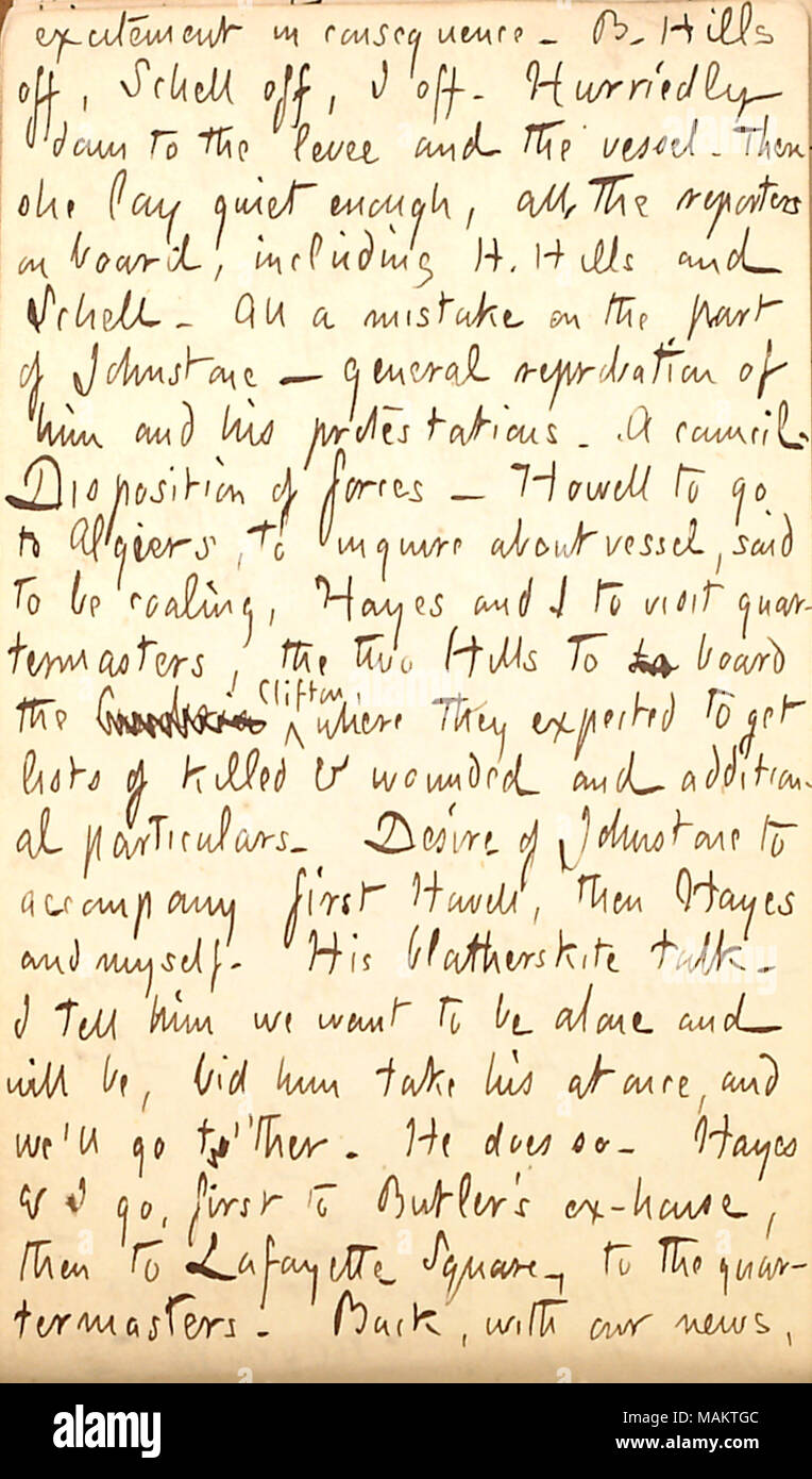Beschreibt die Aufgaben, die sie mit den anderen New Orleans Korrespondenten. Titel: Thomas Butler Gunn Tagebücher: Band 22, Seite 10, 6. Januar 1863. 6. Januar 1863. Gunn, Thomas Butler, 1826-1903 Stockfoto