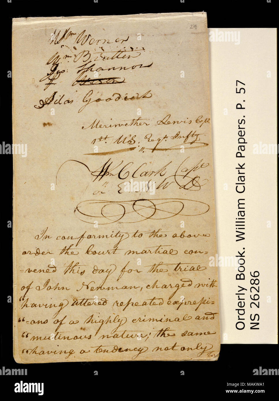 "Aufträge bis 13. Oktober 1804. 'cont. Vor dem kriegsgericht von John Newman. Titel: Clark Familie Sammlung: Band 20. Geordnete Buch, Seite 57, 13. Oktober 1804. 13. Oktober 1804. Clark, William, 1770-1838 Stockfoto