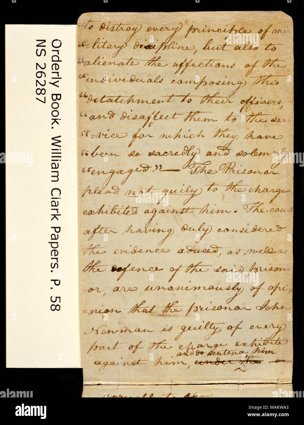 "Aufträge bis 13. Oktober 1804. 'cont. Vor dem kriegsgericht von John Newman. Titel: Clark Familie Sammlung: Band 20. Geordnete Buch, Seite 58, 13. Oktober 1804. 13. Oktober 1804. Clark, William, 1770-1838 Stockfoto