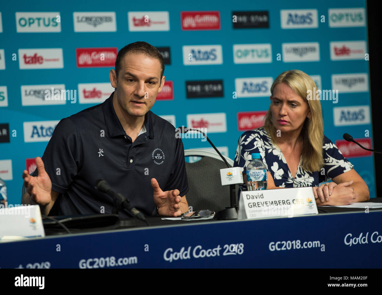 BROADBEACH - AUSTRALIEN 3. APRIL 18: David Grevemberg nimmt an der täglichen Pressekonferenz im Pressezentrum für die 2018 Commonwealth Games, Broadbeach, Gold Coast, Australien auf den 3. April 2018 Credit: Gary Mitchell, GMP-Media/Alamy leben Nachrichten Stockfoto
