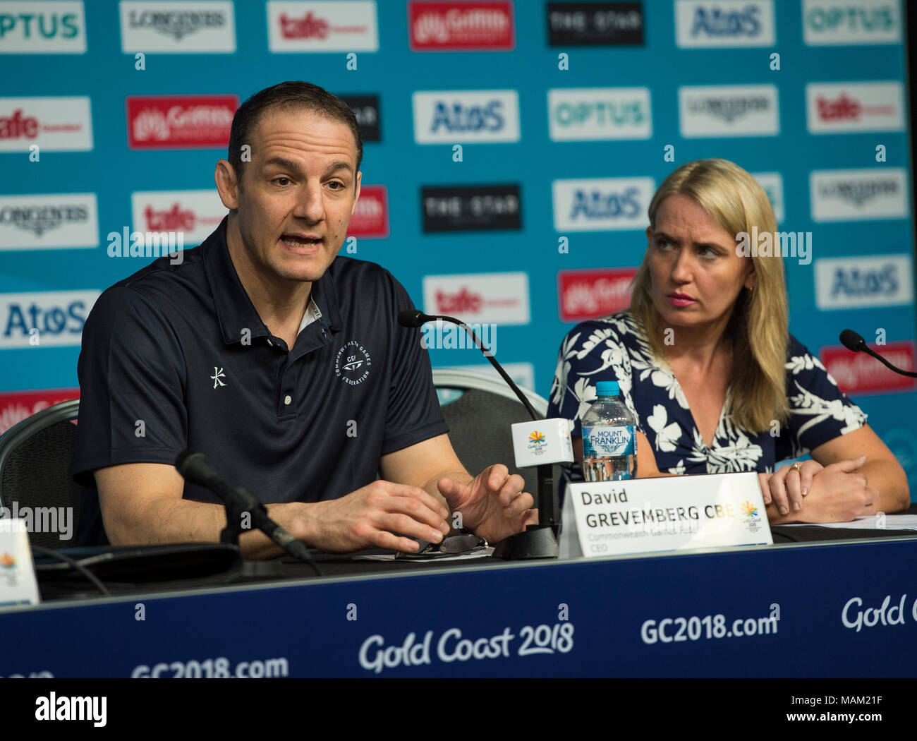 BROADBEACH - AUSTRALIEN 3. APRIL 18: David Grevemberg nimmt an der täglichen Pressekonferenz im Pressezentrum für die 2018 Commonwealth Games, Broadbeach, Gold Coast, Australien auf den 3. April 2018 Credit: Gary Mitchell, GMP-Media/Alamy leben Nachrichten Stockfoto