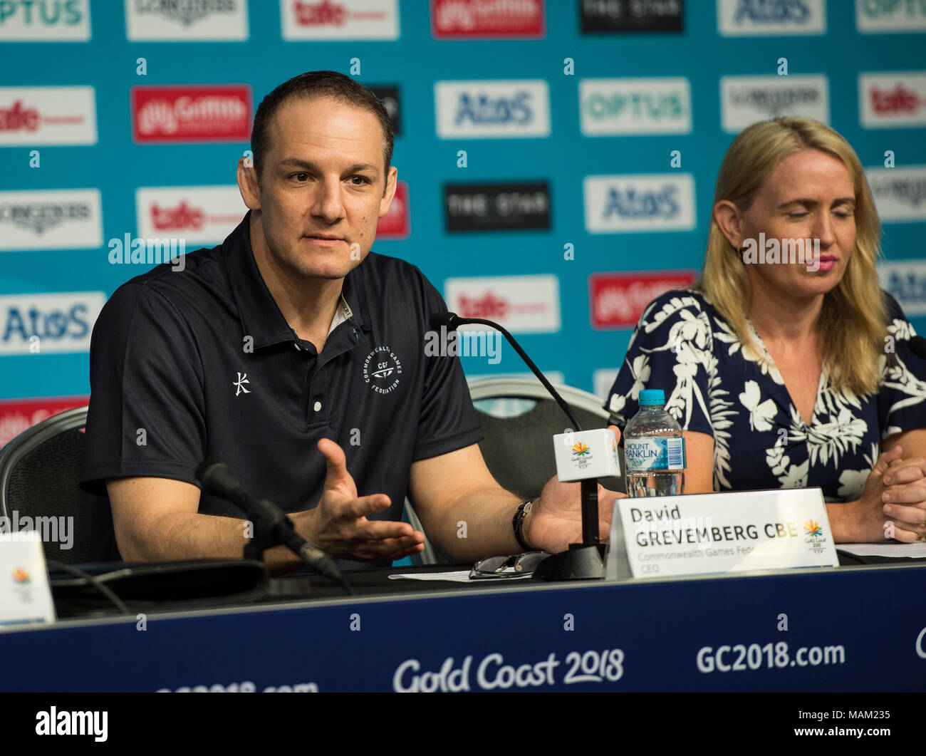 BROADBEACH - AUSTRALIEN 3. APRIL 18: David Grevemberg nimmt an der täglichen Pressekonferenz im Pressezentrum für die 2018 Commonwealth Games, Broadbeach, Gold Coast, Australien auf den 3. April 2018 Credit: Gary Mitchell, GMP-Media/Alamy leben Nachrichten Stockfoto