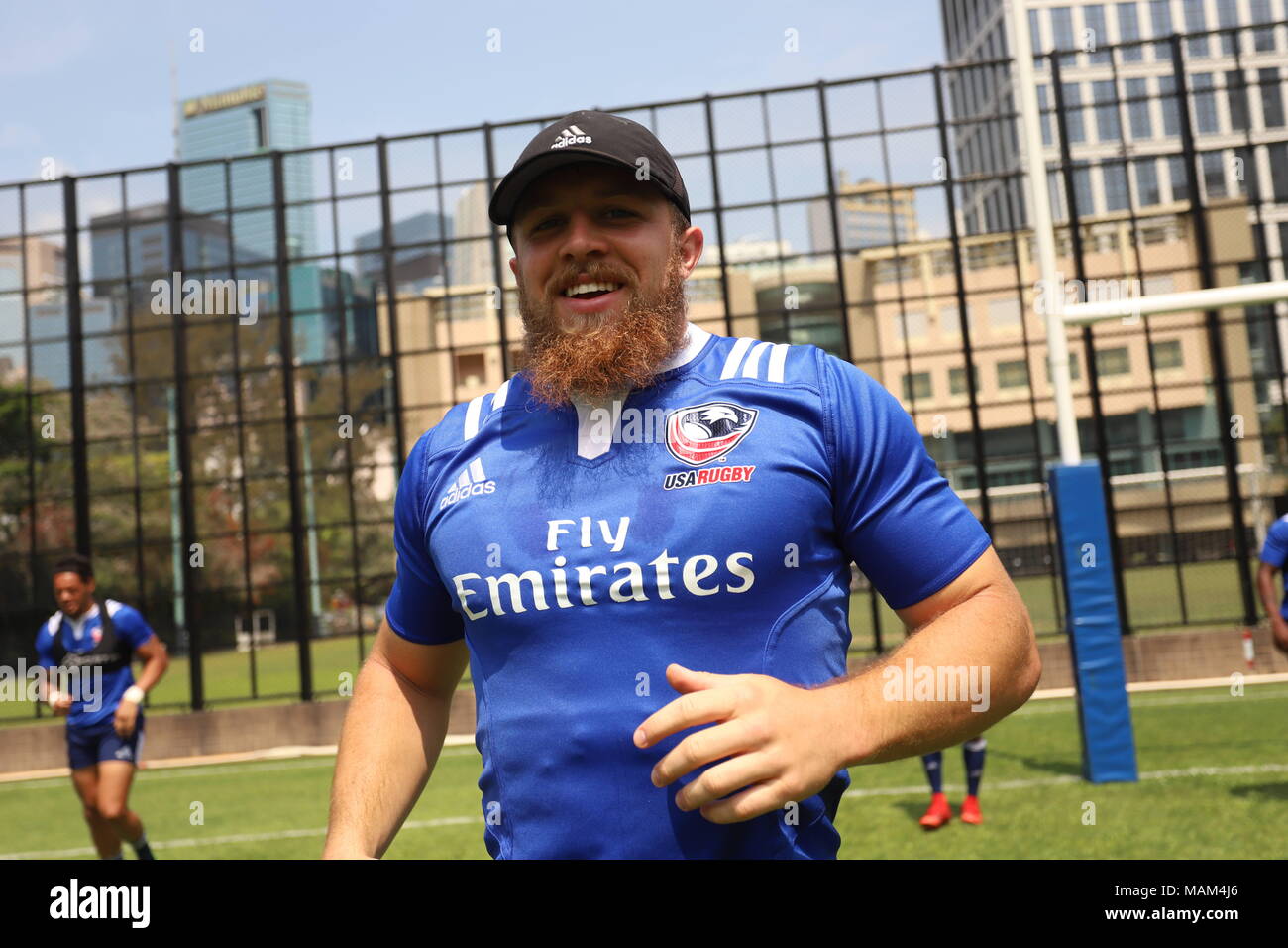 Hongkong, China. 3 Apr, 2018. Us-RUGBY TEAM warm up für die kommende große internationale Sportereignis in der Stadt, Cathay Pacific/HSBC RUGBY SEVENS 2018 kicking off dieser Samstag. April-3, 2018 Hong Kong. ZUMA/Liau Chung Ren Credit: Liau Chung Ren/ZUMA Draht/Alamy leben Nachrichten Stockfoto