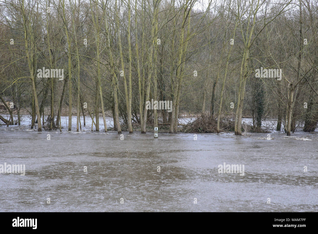 Doncaster, Großbritannien. 03 Apr, 2018. UK Wetter: 3. April 2018, Sprotbrough Lock, Doncaster, England; Sprotbrough sperren und den Don flood nach dem gestrigen schweren Schnee schmilzt und dann weiter nach Regen in der Nacht; der Fluss Don die Ufer und überschwemmt den gesamten Bereich Credit: Aktuelles Bilder/Alamy leben Nachrichten Stockfoto