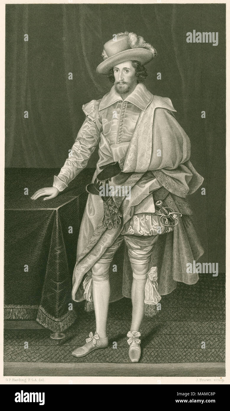 Antike c 1885 Stahlstich, Henry Cary. Henry Cary, 1st Viscount Falkland (1575-1633) war ein englischer Großgrundbesitzer und Politiker, der im Unterhaus saß von 1601 bis 1622. Er war Herr - Stellvertreter von Irland von 1622 bis 1629. Quelle: ORIGINAL GRAVUR Stockfoto