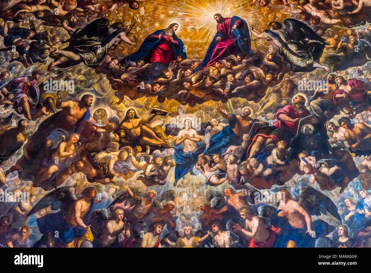 Paradies Paintng Tizian und Tintoretto 1587 Sala del Maggior Consiglo Palazzo, Ducale Dogenpalast Venedig Italien. Doge's Palace war die Residenz des Ve Stockfoto