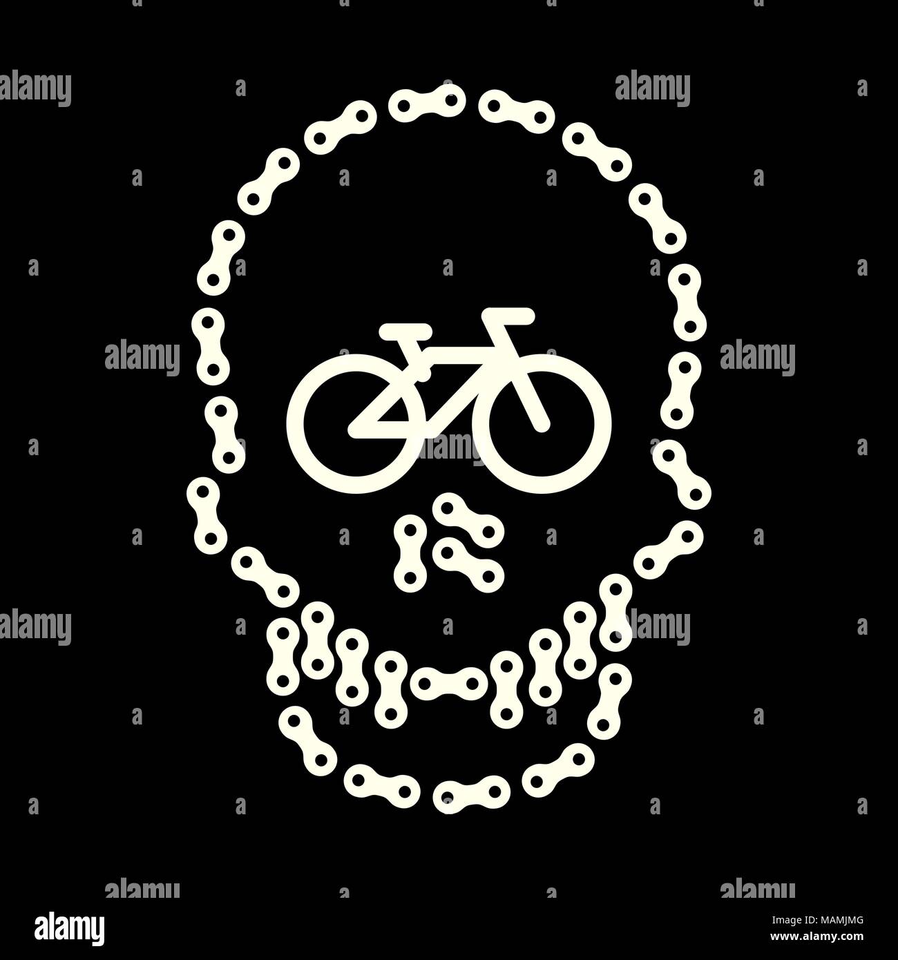 Vektor menschlichen Schädel aus Bike oder Fahrrad Kette. Schädel und Bike - Symbol. Ich liebe Radfahren Konzept Stock Vektor