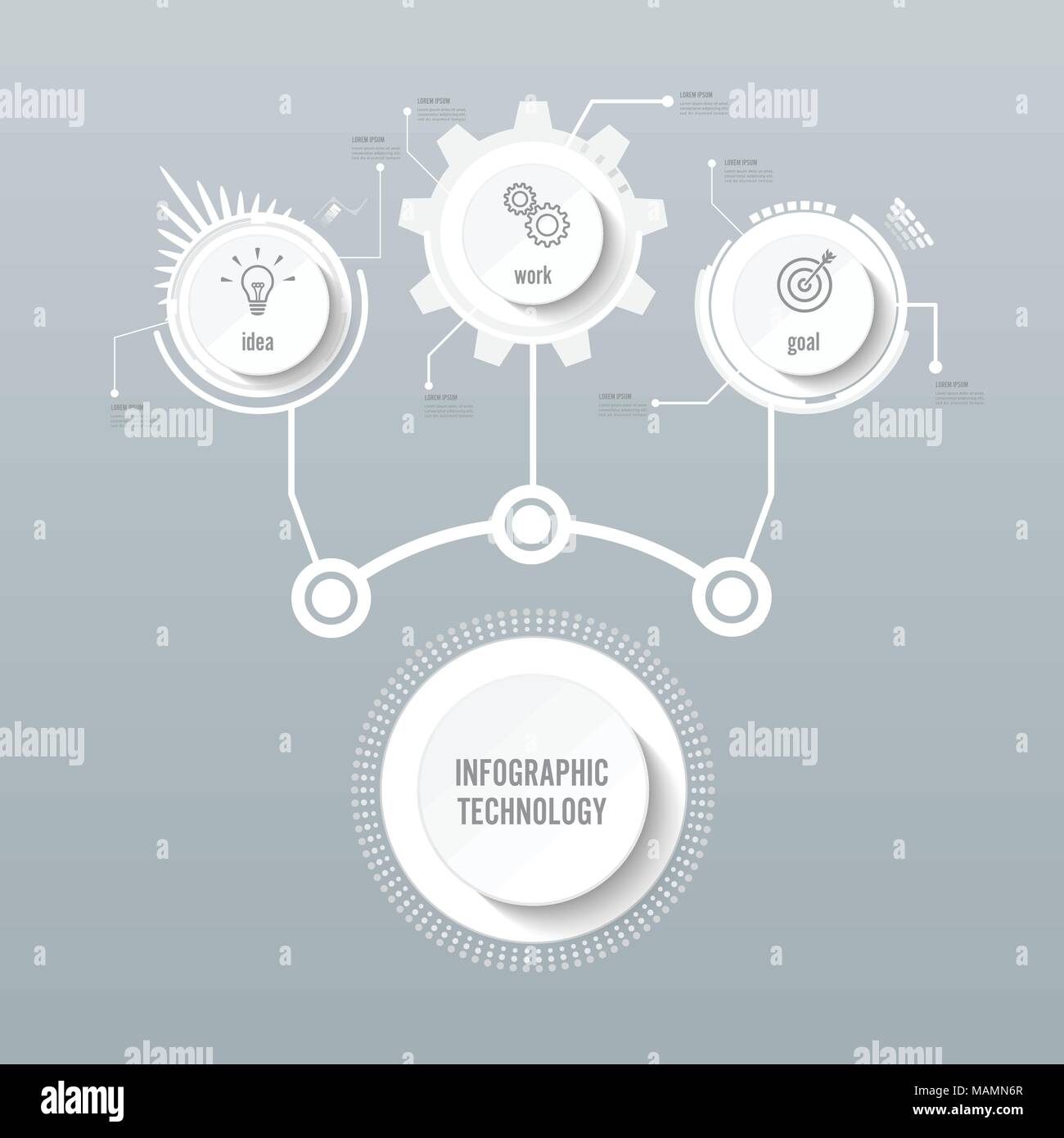 Vektor Infografik Technologie design Template, integrierte Kreisen. Business Konzept mit Optionen. Vector Illustration. Für workflow Layout verwendet, diagra Stock Vektor