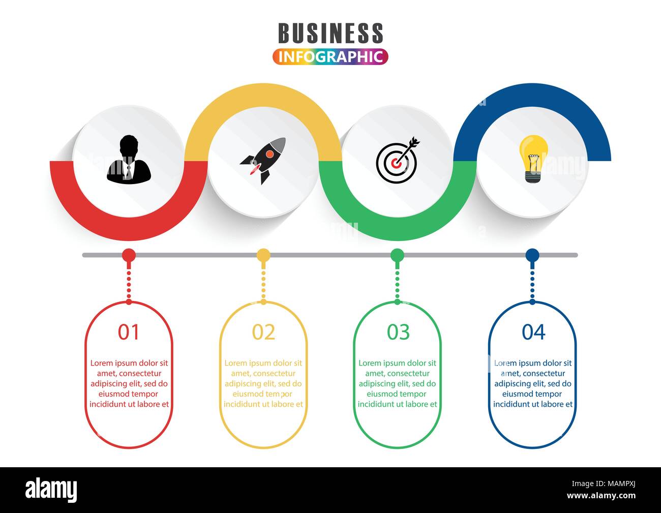 Infografik design Vector und Marketing können Symbole für Workflow Layout, Schaltplan verwendet werden, Geschäftsbericht, Web Design. Business Konzept mit 4 Optionen. Stock Vektor