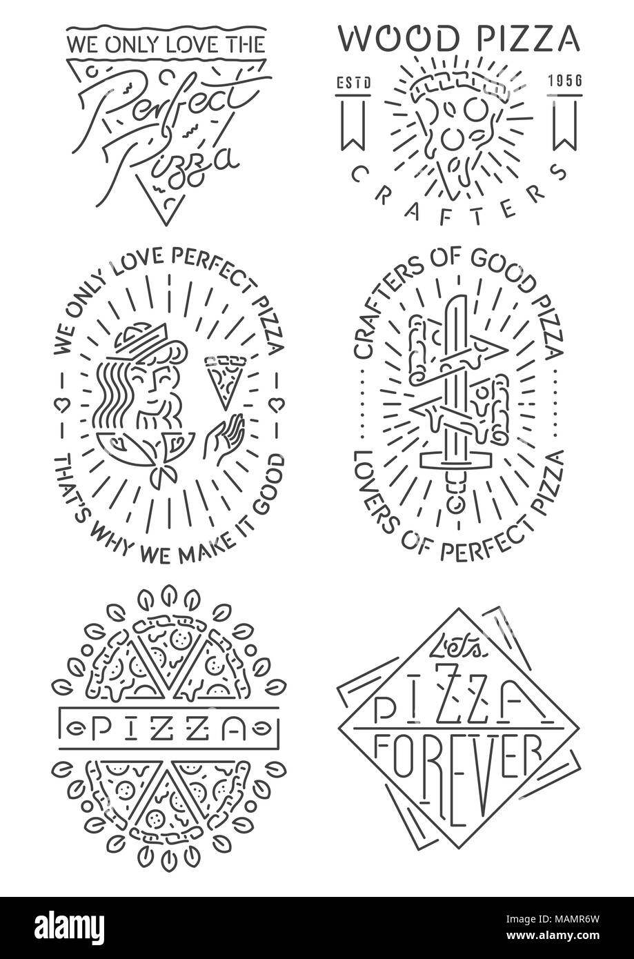 Es ist ein schwarz auf weißem Hintergrund vektor Sammlung verschiedener pizza Leuchtreklamen Stock Vektor