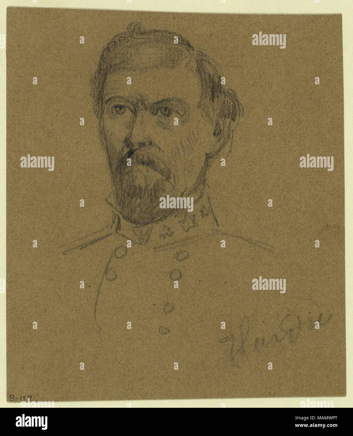 Konföderierte General William Joseph Hardee. 1 Zeichnung auf Papier: Bleistift; 8,9 x 7,7 cm. (Blatt). . Zwischen November 1862 und Januar 1863. Alfred Waud - Stockfoto