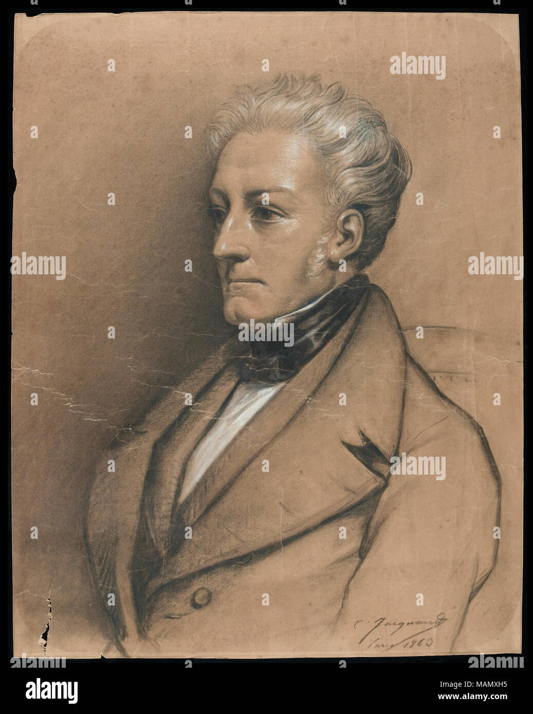 . Kopf und Schultern Porträt, in Kreide, der Oberinspektor George James Guthrie (1785-1856). Wurde er Mitglied der Königlichen Hochschule der Chirurgen im Alter von 15 Jahren, die die Armee im Jahr 1801 beigetreten und wurde ein assisstant Chirurg. Er diente unter Wellington in der Penninsular Krieg. Der Gründer der Royal Westminster Augenklinik in 1816. Archive & Manuskripte Stichworte: Chirurg; Royal College der Chirurgen von England; George James Guthrie. General George James Guthrie Stockfoto