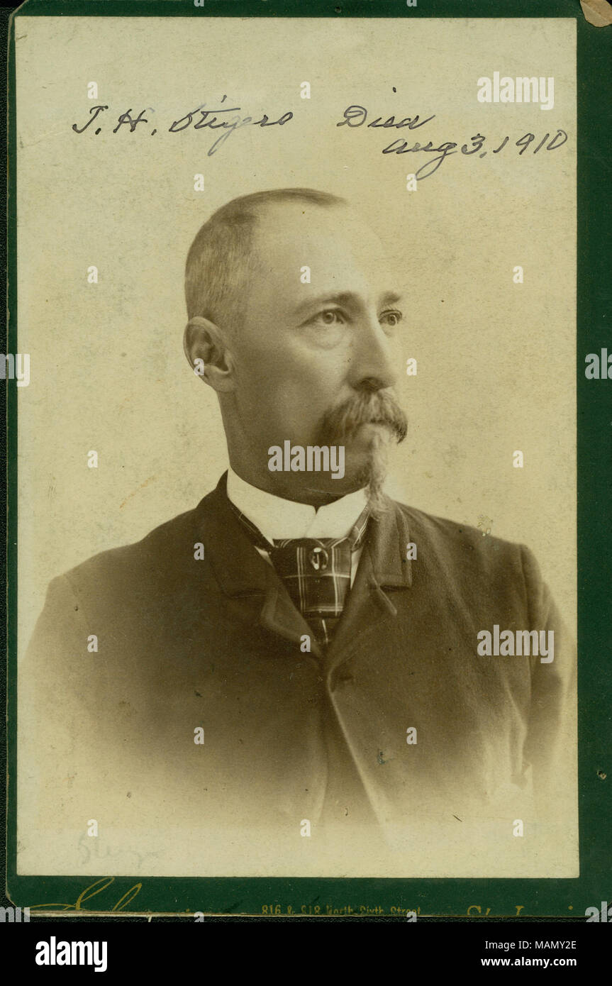 Formale büste Portrait von J.H.Stigers in Anzug und gemusterten Krawatte, mit seinem Kopf nach rechts gedreht. "J.H. Stigers' und 'Aug 3, 1910 ied" (auf der Oberseite des Bildes geschrieben). Titel: J.H.Stigers (Union Veteran). . Ca. 1890. Martin Scherer Stockfoto