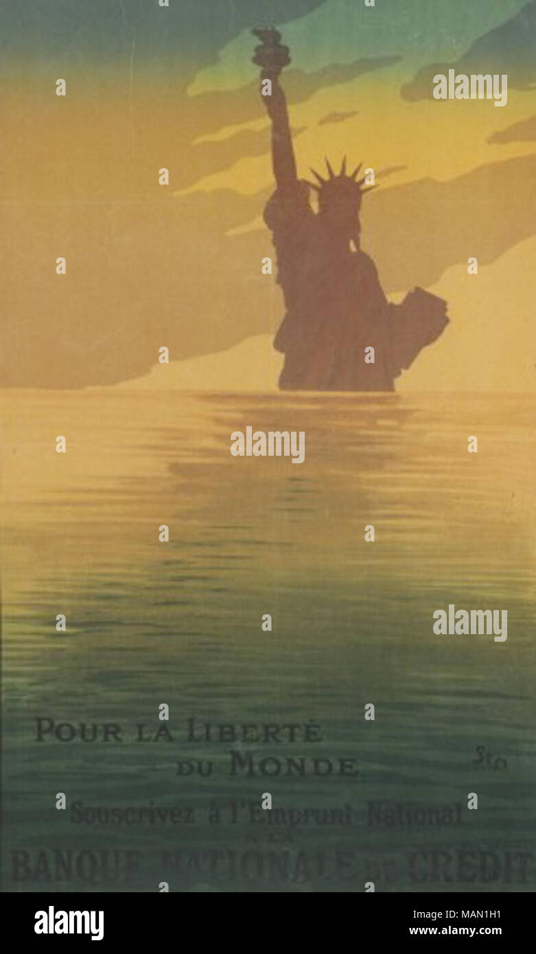 Für die Freiheit der Welt. Abonnieren Sie den nationalen Darlehen an der Banque Nationale de Credit. Unterzeichnet: SEM 1917. Veröffentlicht: Paris: Imp. Devambez, 1917. Hinweis: en: Freiheitsstatue von der en: Bibliothek des Kongresses, französischer Krieg Poster Collection. . 1917. Sem- Stockfoto