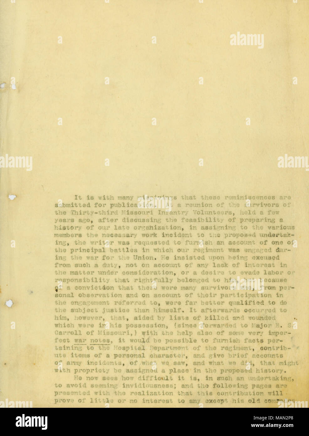 Beschreiben der Angelegenheiten des 33 Missouri Infanterie in Arkansas, Tennessee, Mississippi, Louisiana, Missouri, mit detaillierten Beschreibungen der regimental Opfer und der medizinischen Versorgung in Krankenhäusern während der folgenden Kämpfe und Kampagnen zur Verfügung: Angriff auf Helena, Arche.; Red River Kampagne; Engagement im Old River Lake, Arche; Tupelo und Oxford, Fräulein, Expeditionen; Verfolgung der allgemeinen Sterling Preis durch Arkansas und Missouri; Schlacht von Nashville; Verfolgung der allgemeinen Haube durch Tennessee; und die Mobile Kampagne, einschließlich die Belagerung von spanischen Fort. Titel: Erinnerungen von Aure Stockfoto