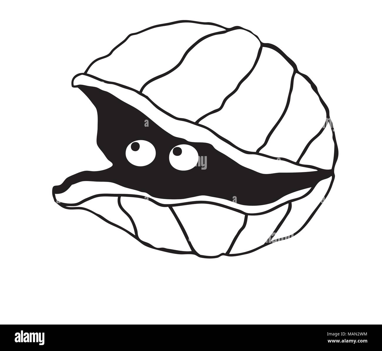 Cute Abbildung eines einfachen Clam mit Augen Blick aus der Shell. Stock Vektor