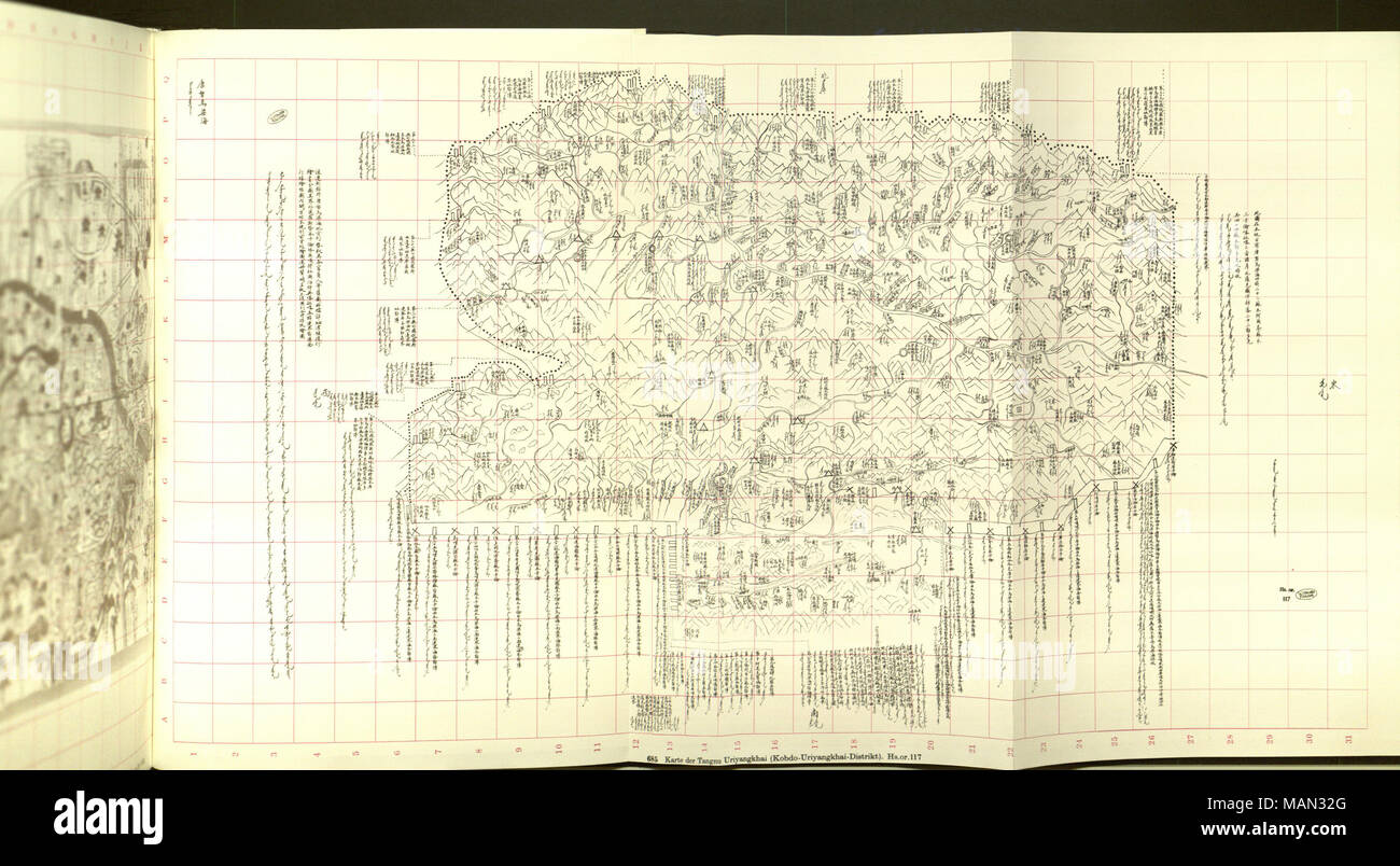 Manuskript Karte von Tagna Urianhai (a.k.a. Tuva), um 1907. ca. 1907 (die violette Grid ist von 1978, glaube ich). Anonym Stockfoto