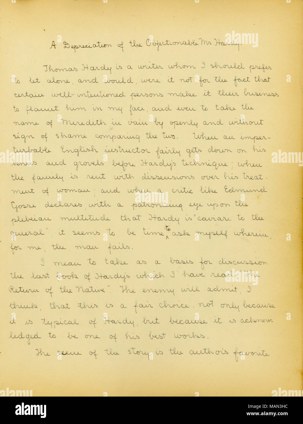 "Eine Abwertung durch die beanstandeten Herr Hardy, "Kurzgeschichte von Rebe Colby, Seite 1. Titel: Die Töpferscheibe, Band 1, Nummer 7, Seite 21, Mai 1905. Mai 1905. Colby, Rebe, 1886-1971 Stockfoto