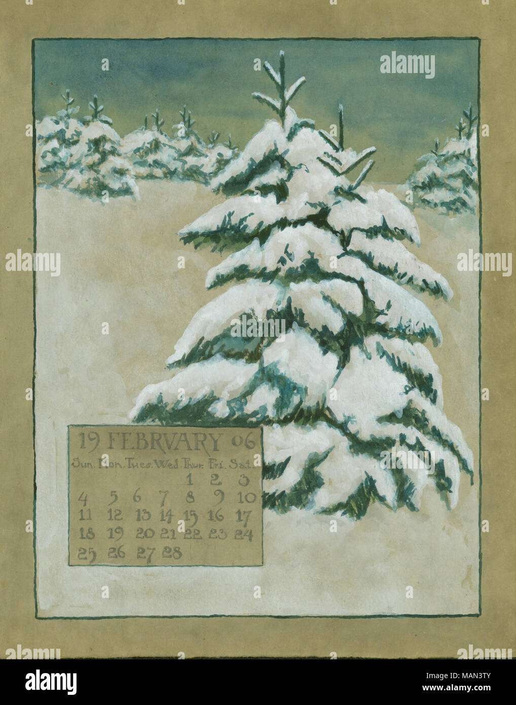 Design für Februar Kalender von williamina Parrish. Titel: Die Töpferscheibe, Band 2, Nummer 4, Seite 5, Februar 1906. Februar 1906. Parrish, Williamina, 1879-1941 Stockfoto