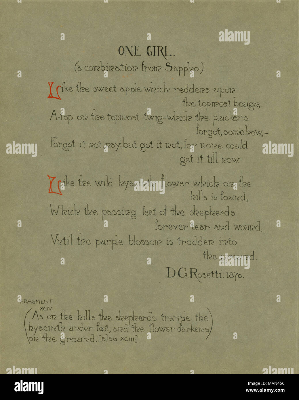 "Ein Mädchen", Gedicht von Dante Gabriel Rossetti. Titel: Die Töpferscheibe, Band 3, Nummer 7, Seite 48, Mai 1907. Mai 1907. Rossetti, Dante Gabriel, 1828-1882 Stockfoto