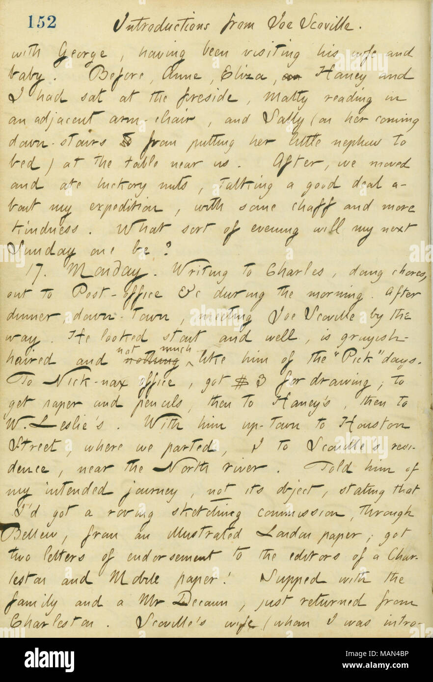 Erwähnt Briefe der Einführung von Joe Scoville an die Redaktion von Charleston und Mobile Zeitungen. Titel: Thomas Butler Gunn Tagebücher: Band 14, Seite 163, 15. Dezember 1860. 15. Dezember 1860. Gunn, Thomas Butler, 1826-1903 Stockfoto