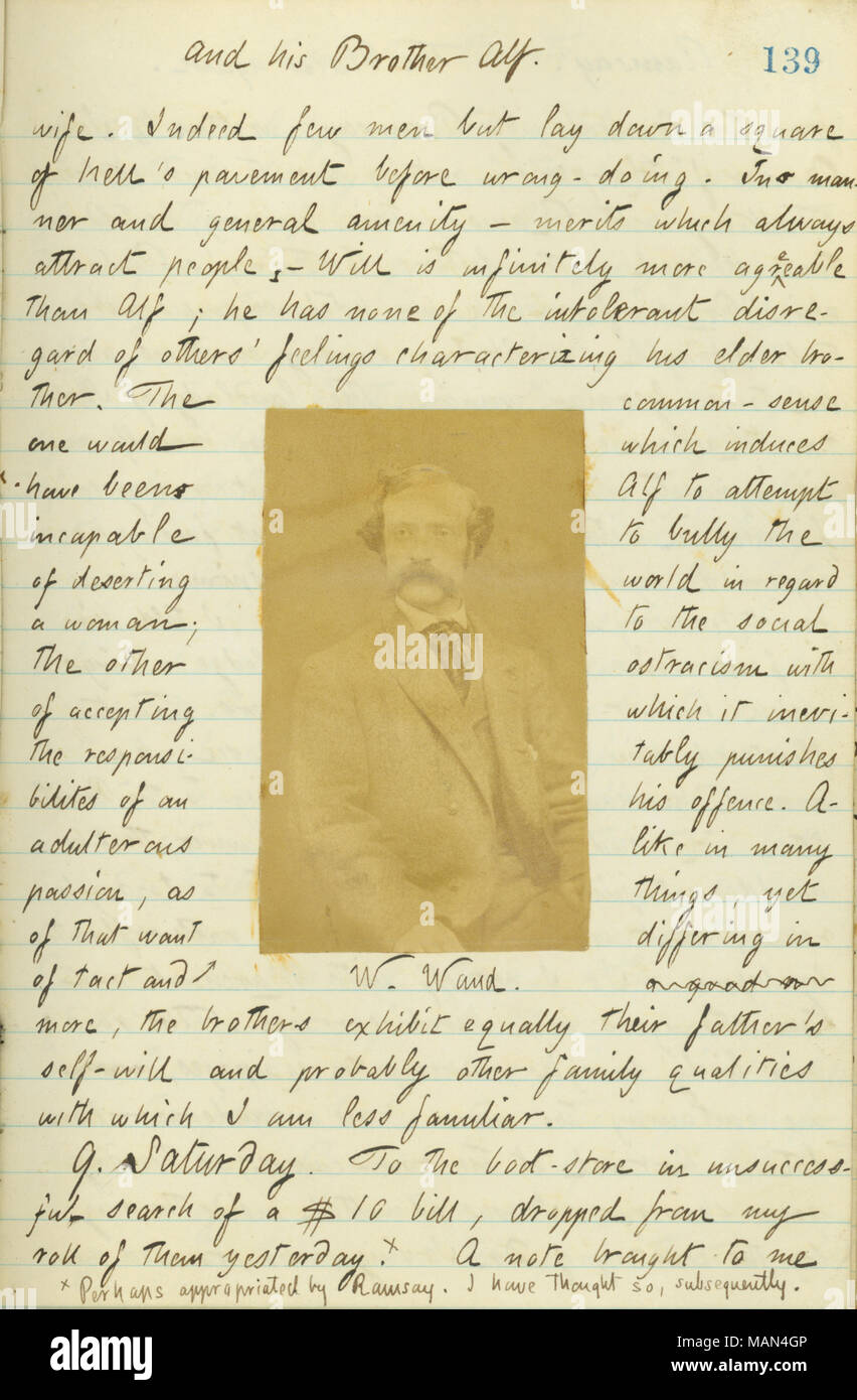 Vergleicht William Waud zu seinem Bruder Alfred. Titel: Thomas Butler Gunn Tagebücher: Band 15, Seite 149, 8. Februar 1861. Vom 8. Februar 1861. Gunn, Thomas Butler, 1826-1903 Stockfoto