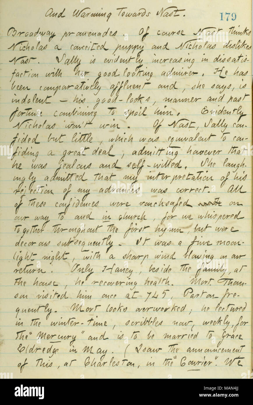 Über ein Gespräch mit Sally Edwards über Nicholas. Titel: Thomas Butler Gunn Tagebücher: Band 15, Seite 190, 24. Februar 1861. 24. Februar 1861. Gunn, Thomas Butler, 1826-1903 Stockfoto