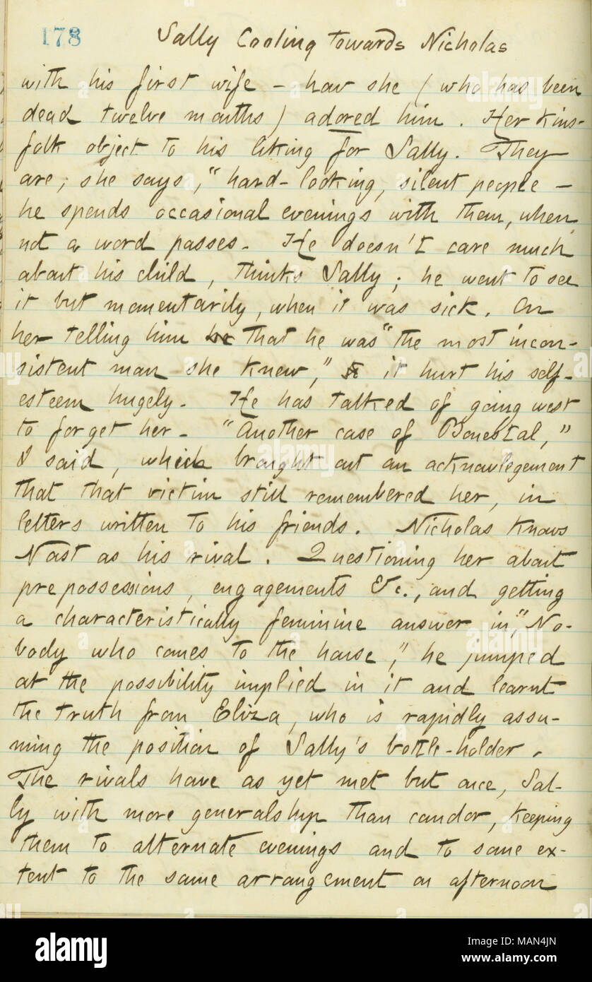 Über ein Gespräch mit Sally Edwards über Nicholas. Titel: Thomas Butler Gunn Tagebücher: Band 15, Seite 189, 24. Februar 1861. 24. Februar 1861. Gunn, Thomas Butler, 1826-1903 Stockfoto
