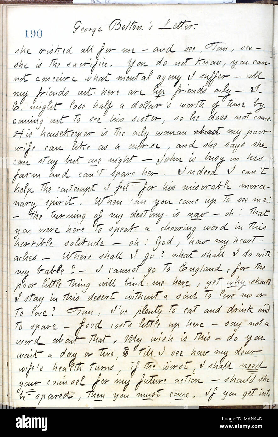 In Bezug auf das Sterben von George Bolton Frau. Titel: Thomas Butler Gunn Tagebücher: Band 16, Seite 212, 1. Juni 1861. 1. Juni 1861. Gunn, Thomas Butler, 1826-1903 Stockfoto