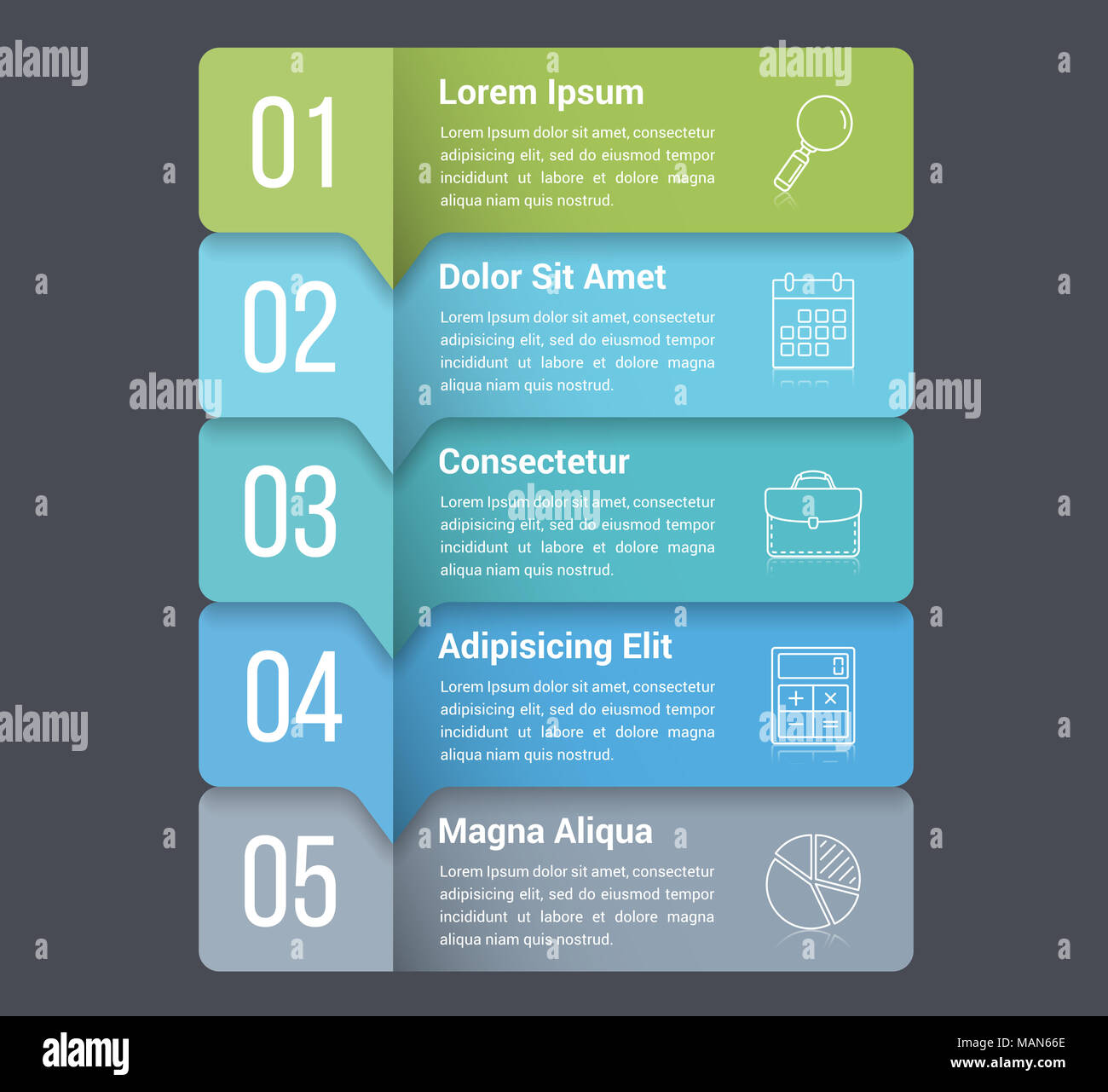 Infografik Vorlage mit fünf Schritte und Optionen, Workflow, Prozessdiagramm, Vector EPS 10 Abbildung Stockfoto