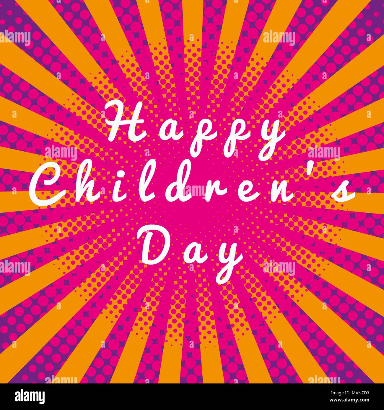 Happy Tag der Kinder. Das Konzept der Veranstaltung. Pop Art Stil. Hochrot und orangen Hintergrund Stock Vektor