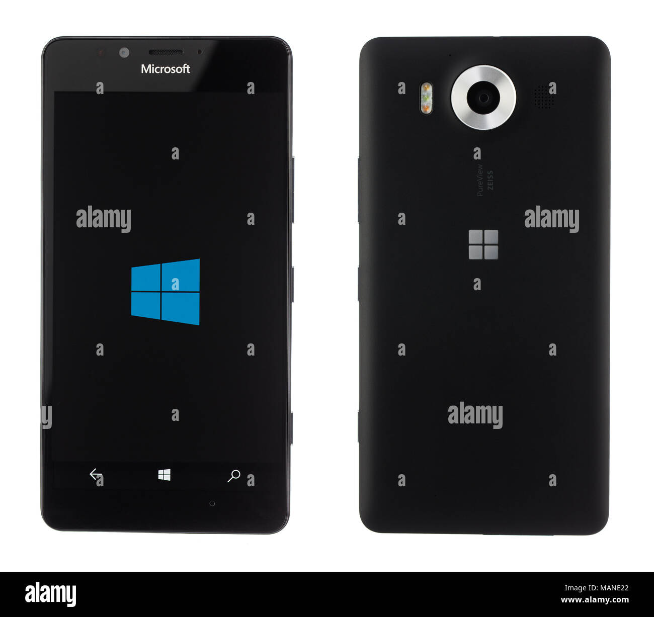 Varna, Bulgarien - Dezember 10, 2015: Handy Modell Microsoft Lumia 950 hat 20-MP-Kamera, Microsoft Windows 10,, drahtlose Aufladen und Iris scanne Stockfoto