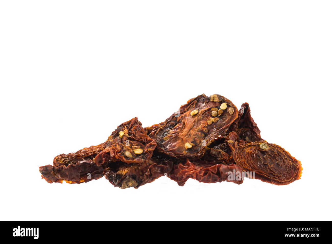 Getrocknete tomaten Stapel auf weißem Hintergrund Stockfoto