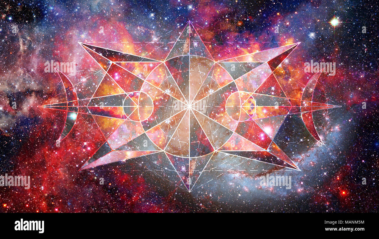Abstrakte hipster geometrischen Hintergrund mit Dreiecken, Kreisen, Nebel, Sterne und Galaxien. Elemente dieses Bild von der NASA eingerichtet. Stockfoto
