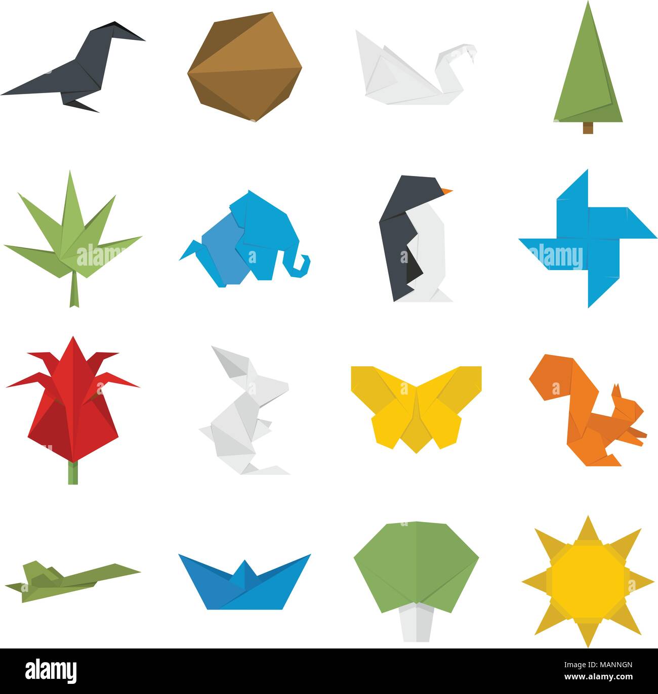 Origami Icons Set Vector flach Stock Vektor