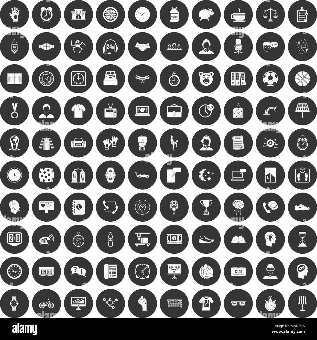 100 Uhr Icons Set schwarz Kreis Stock Vektor