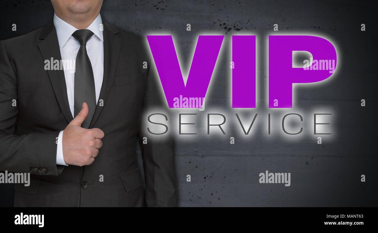VIP-Service Konzept und Geschäftsmann mit Daumen nach oben. Stockfoto