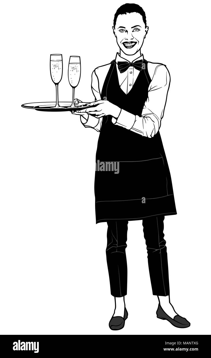 Kellnerin mit einem Champagner Stock Vektor