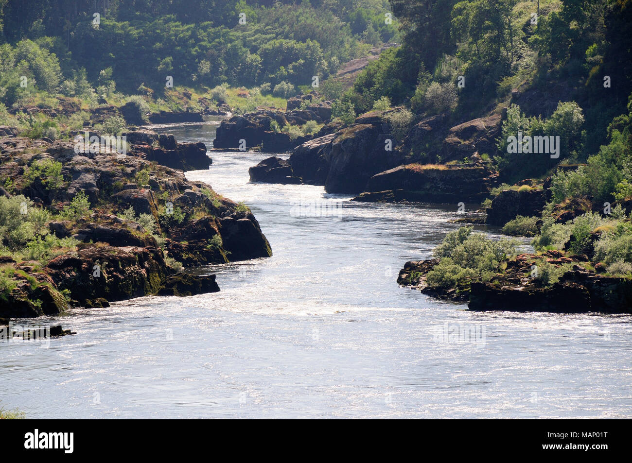 Minho Fluss in der Nähe von Stresa, zwischen Portugal und Spanien. Portugal Stockfoto