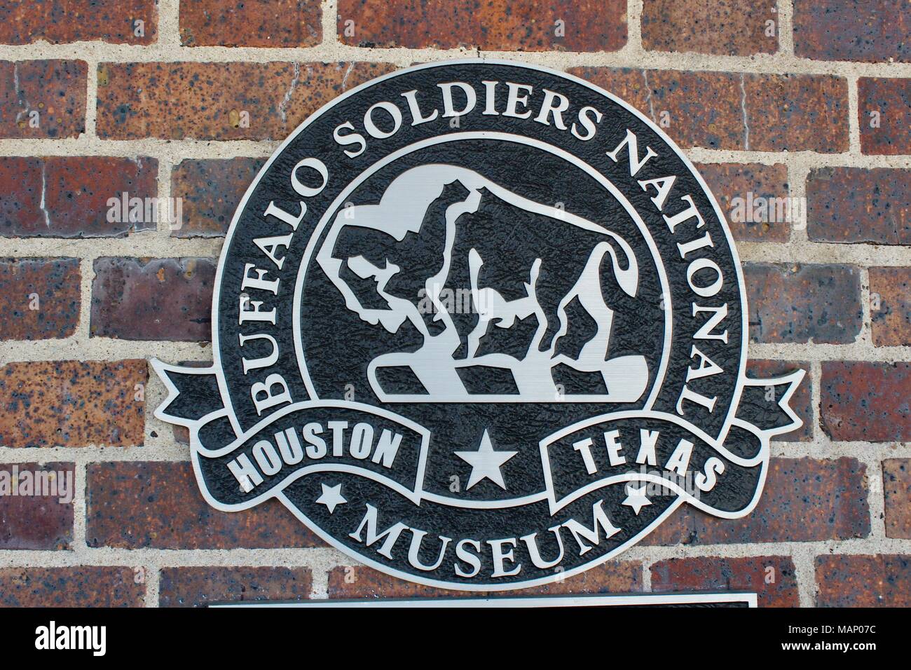 Außerhalb Gedenktafel am Buffalo Soldiers National Museum Houston, Texas, USA Stockfoto