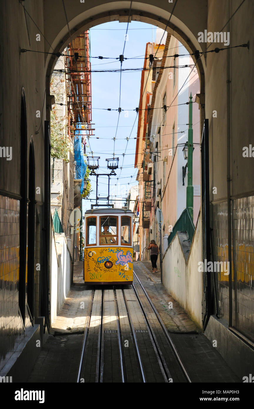 Bica district und der Straßenbahn. Lissabon, Portugal Stockfoto