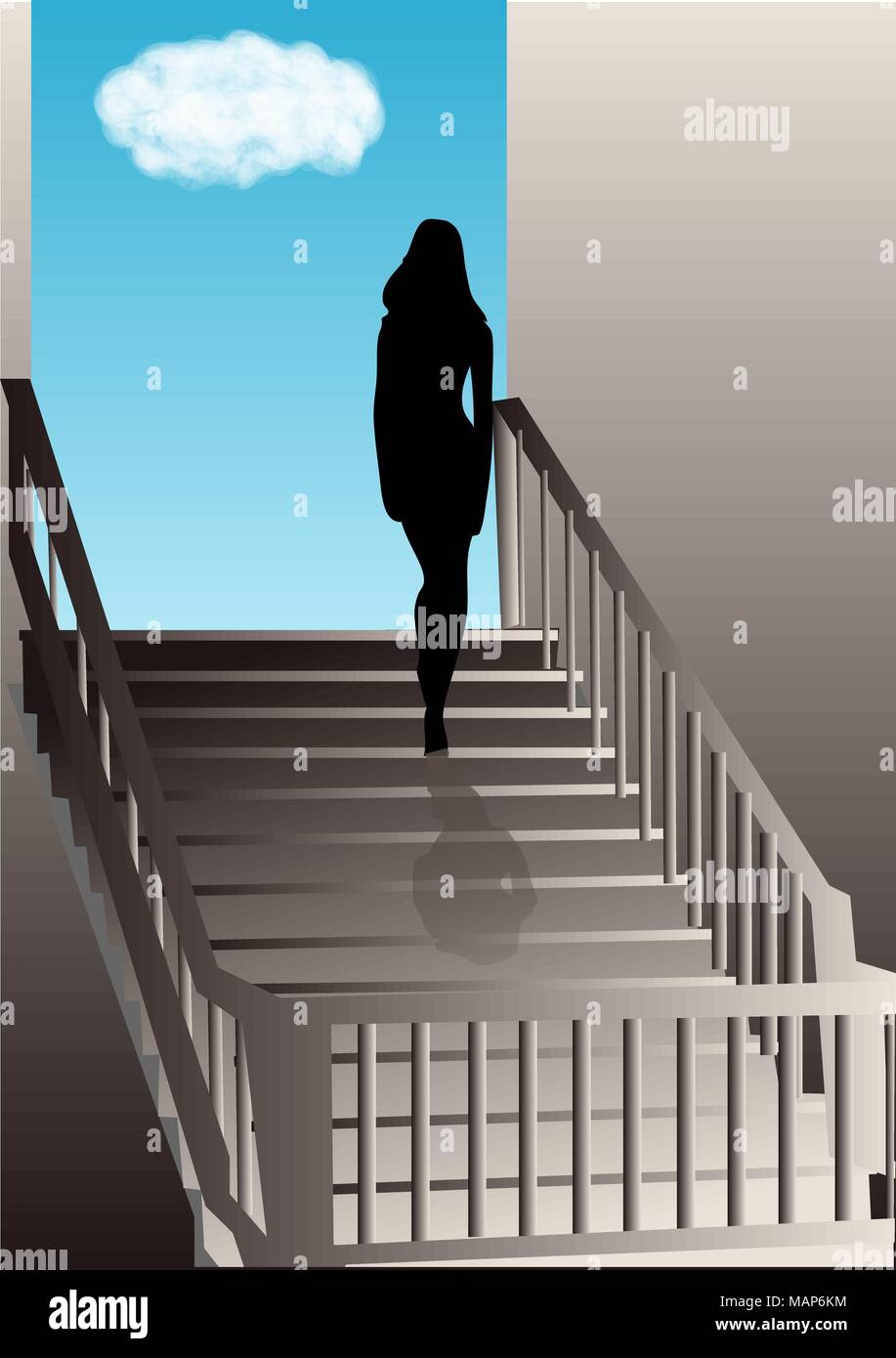 Silhouette einer Frau auf der Treppe Stock Vektor