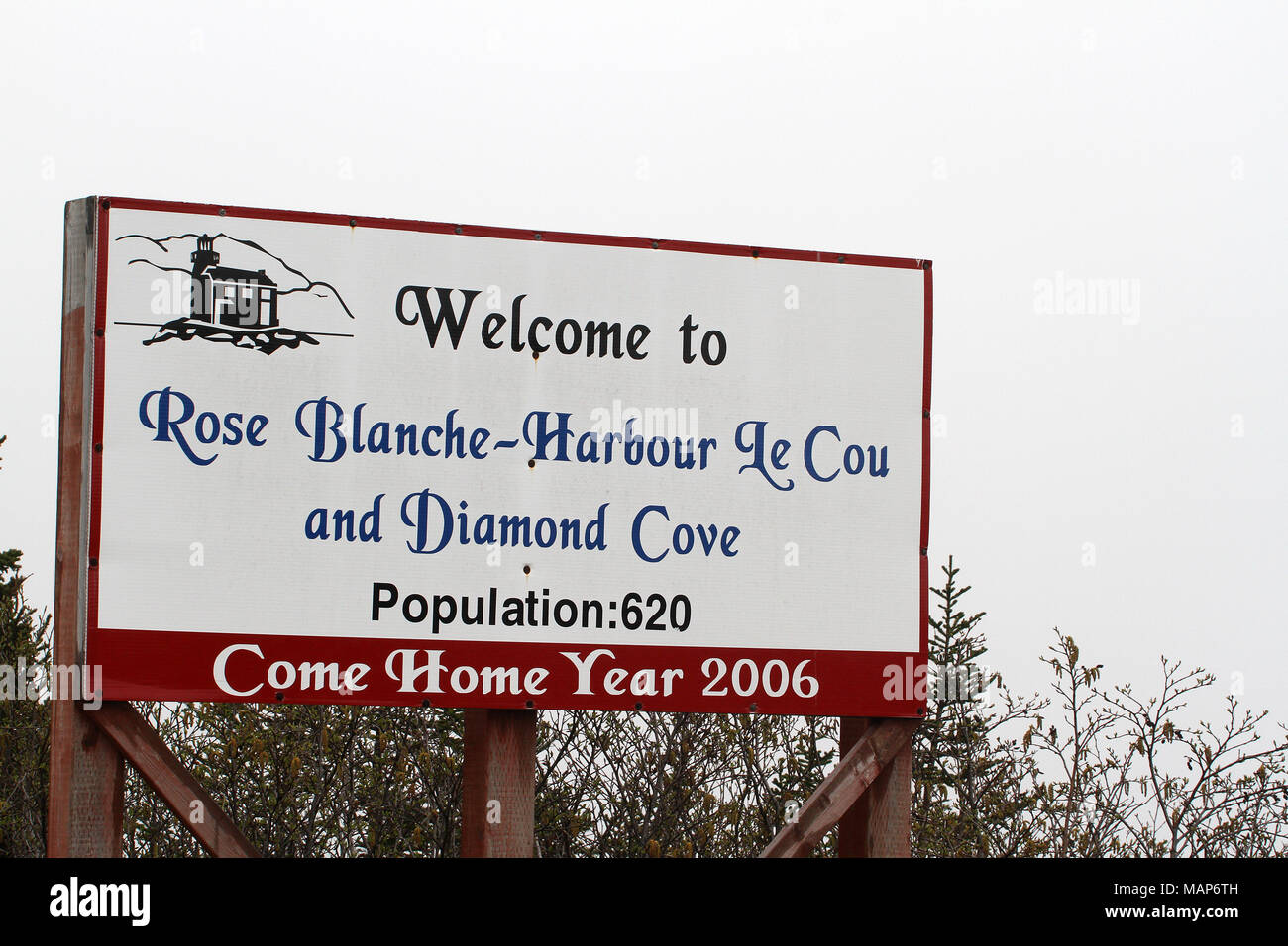 Rose Blanche-Hafen Le Cou und Diamond Cove Willkommen Stockfoto