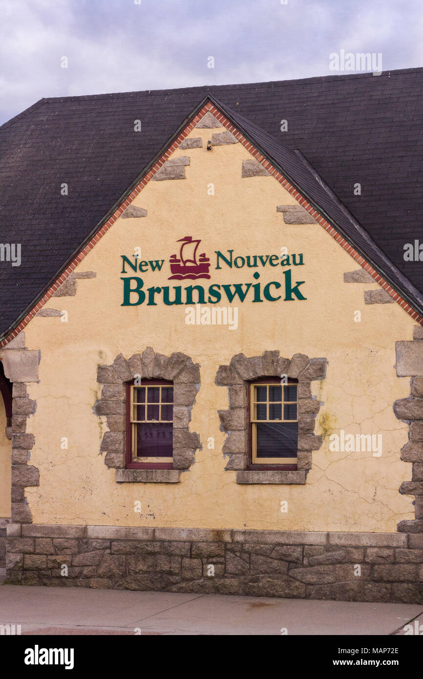 Fassade des ehemaligen Fremdenverkehrsbüro in St. Stephanus, New Brunswick, Kanada, jetzt die fünf Könige Restaurant Stockfoto