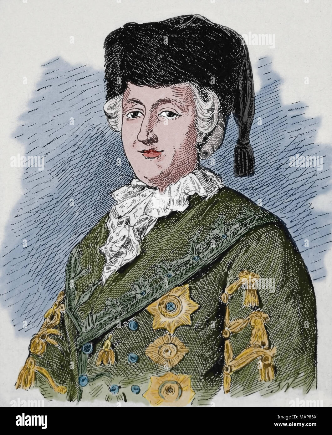 Katharina II. die Große (1729-1796). Kaiserin von Russland. Porträt. Gravur, 19. Stockfoto