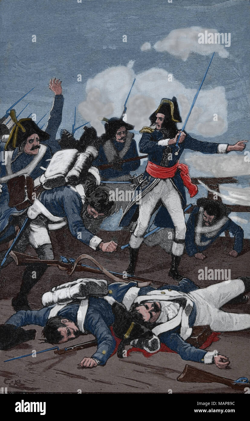 Französischen revolutionären Kriege. Napoleon Bonaparte in der Schlacht von Lodi, 10. Mai 1796, Italien. Die französischen Truppen und Österreichische Truppen. Französischen Sieg. Stockfoto