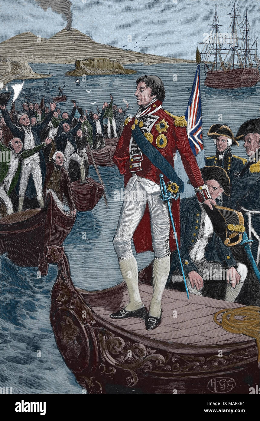 Vizeadmiral Horatio Nelson (1758-1805) in Neapel, Italien. Gravur, 19. Stockfoto