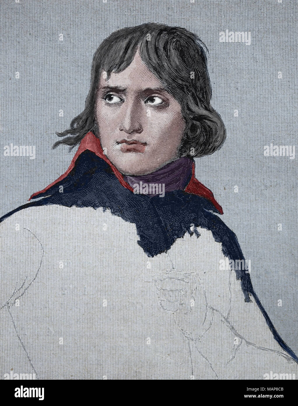 Gravur der unvollendete Porträt eine original David von Napoleon (1769-1821) aus dem Jahr 1798. Stockfoto